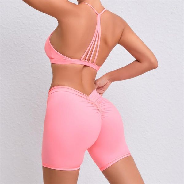 Mulheres Tracksuits Tente BN Fitness Bra Set Shorts Tracksuit Sexy Back Sling Colete Sportswear Workout Running Top Ternos Esportivos Ginásio Roupas