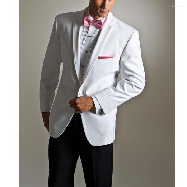 Herrenanzüge, luxuriöser Hochzeits-Blazer, weißer Mantel, schwarze Hose, einreihig, gekerbtes Revers, zweiteilige Jacke, Hose, hohe Qualität