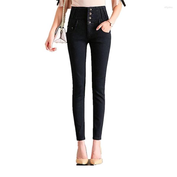 Женские джинсы с высокой талией, узкие женские джинсовые брюки, женские облегающие летние повседневные черные, белые брюки-карандаш, большие размеры 2023