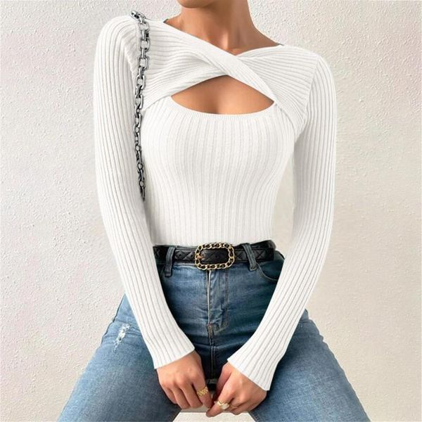 Frauen Pullover 2023 Herbst Und Winter Mode Aushöhlen Slim Fit Pullover Pullover Einfarbig Vielseitig Gestrickt