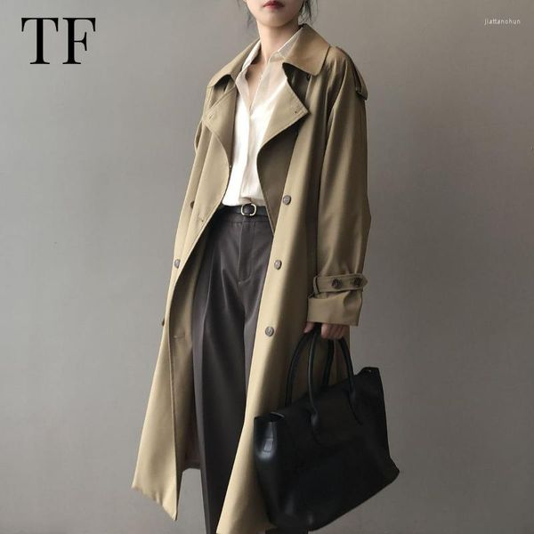 Trench da donna Cappotto da donna moda coreana Solido sciolto doppio petto Giacca a vento lunga Office Lady Primavera Autunno Giacche Abbigliamento