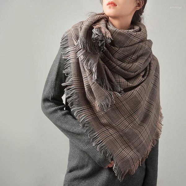 Шерстяные клетчатые шарфы в британском стиле, женские зимние теплые кашемировые шаль, женская мода, из чистой пашмины с узором «гусиные лапки», 2023