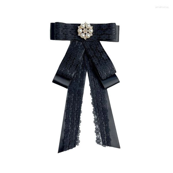 Arco laços coreano laço pérola gravata broche moda feminina camisola camisa acessórios colar flores artesanal fita cristal bowtie corsage