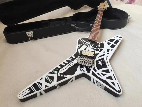 Custom Eddie Edward Van Halen White Black Stripes Series Star Chitarra elettrica China Floyd Rose Tremolo Whammy Bar Dado di bloccaggio Ruota truss rod Hardware cromato