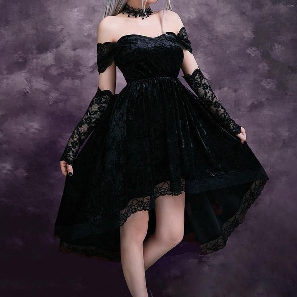 Lässige Kleider Halloween 2023 Gothic Kleid Goth Lolita Mini schwarz drapiert figurbetont Vintage Party Geburtstag für Kurzarm Frenulum Strand