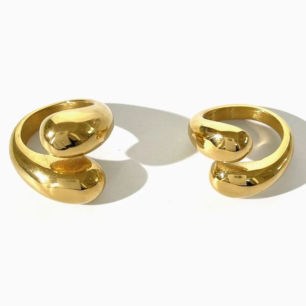 Anéis de casamento Peri'sbox 18K ouro maciço banhado a Pvd anel aberto de cúpula dupla para mulheres em aço inoxidável 316L não manchado declaração de anéis empilháveis 230928