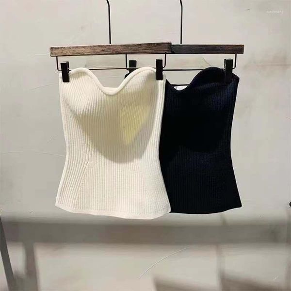 T-shirt da donna Abiti neri Top corto sexy Tunica coreana Camis senza maniche Canotta senza schienale Ropa Mujer Y2K Gilet lavorato a maglia da donna