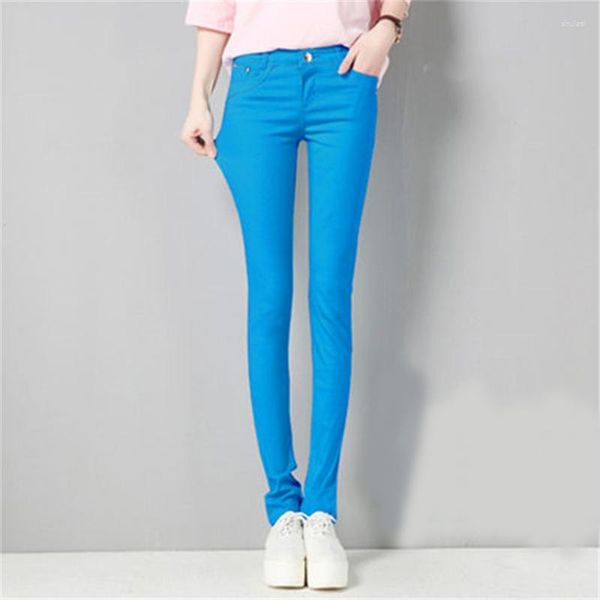 Damenjeans 2023 24-32 Bonbonfarben Bleistift für Frauen Mode Koreanische Stretch Denim Pantalones Hohe Taille beiläufige dünne Hosen