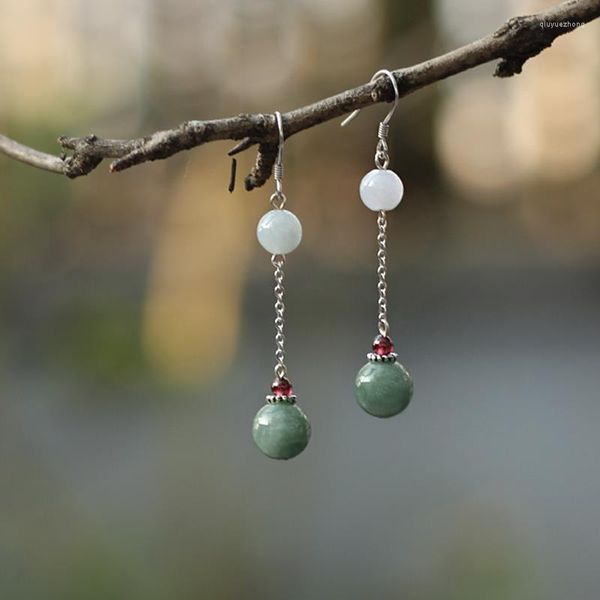 Baumelnde Ohrringe, natürliche Jade, Smaragd, Glücksperlen-Charm-Schmuck, Mode-Accessoires, handgeschnitztes Amulett für Mann und Frau, Geschenke individuell