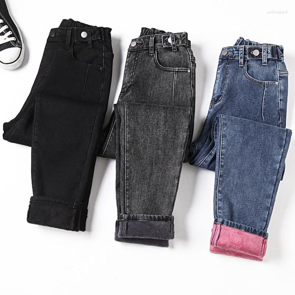 Jeans para mujer Invierno 3XL 4XL 5XL Grueso Pink Fleece Moda suelta Stretch Mamá Pantalones Casual Mujer Terciopelo Denim