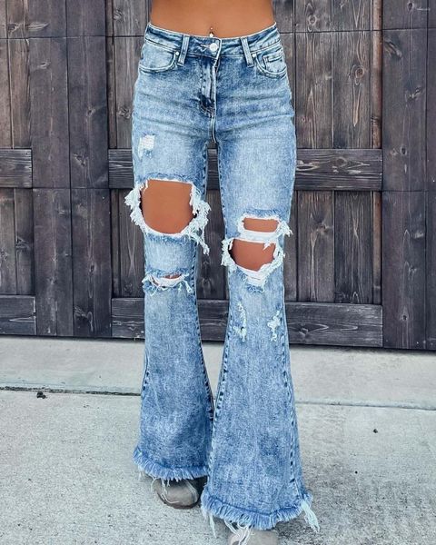 Jeans da donna azzurro sexy skinny da donna elasticizzati BuLift pantaloni in denim con buco strappato vestiti da donna pantaloni stretti da ragazza Y2K streetwear