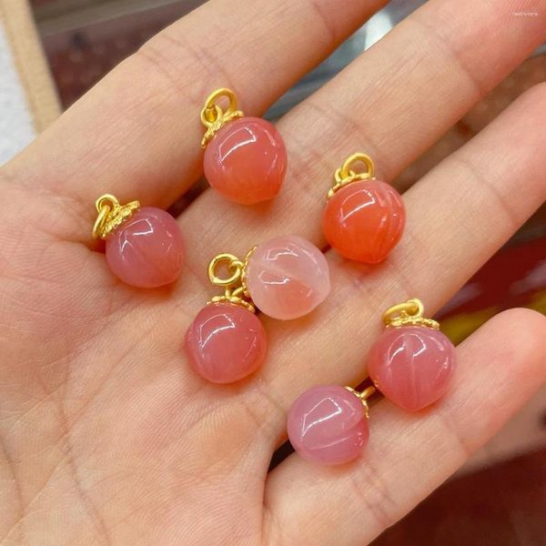 Anhänger Halsketten 10 stücke Nette Natürliche Achat Pfirsich Obst Charme Healing Edelstein DIY Halskette Zubehör Für Schmuck Machen Großhandel