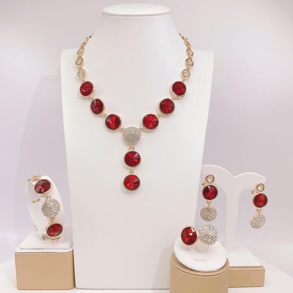 Ожерелье и серьги Yulaili, дизайн с драгоценными камнями для женщин, синий, красный, с сапфиром, женские вечерние красивые аксессуары