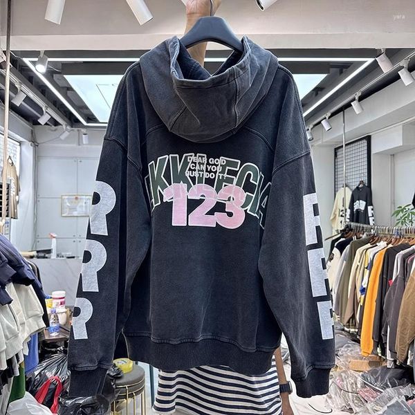 Herren Hoodies Herbst und Winter Kleidung Patchwork RRR123 Hoodie Männer Frauen Oversize gewaschen schwere Stoff RRR 123 Vintage Kapuzenpullover