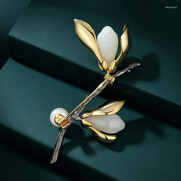Broches Suyu Outono Orquídea Broche para Mulheres Luz Luxo e Moda Temperamento Simulação de Pérola Nicho Pin Design Sentimento Presente