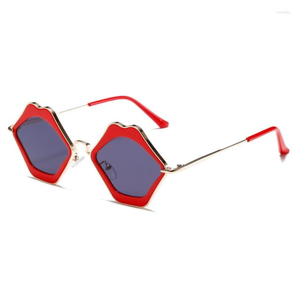 Óculos de sol sexy lábios vermelhos armação de metal mulheres engraçado doce liga óculos de sol meninas vintage óculos homens uv400 gafas