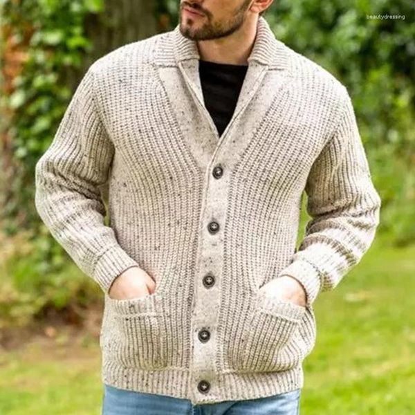 Giacche da uomo Maglione lavorato a maglia da uomo Cappotti Autunno e inverno Manica lunga Tasca con risvolto Top da uomo