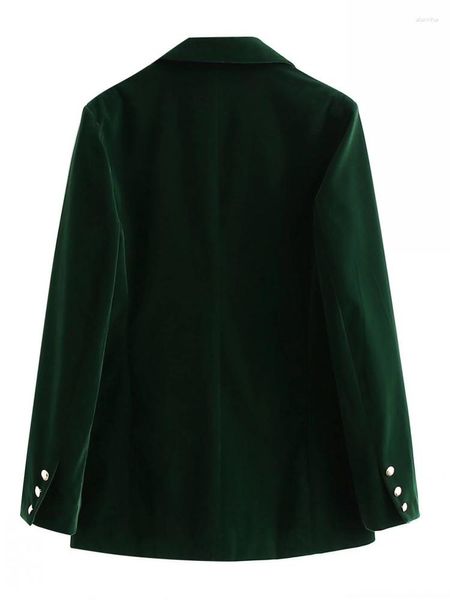 Abiti da donna Blazer verde scuro da donna Autunno elegante sottile bottone singolo capispalla in velluto giacche da ufficio dritte da donna stile britannico