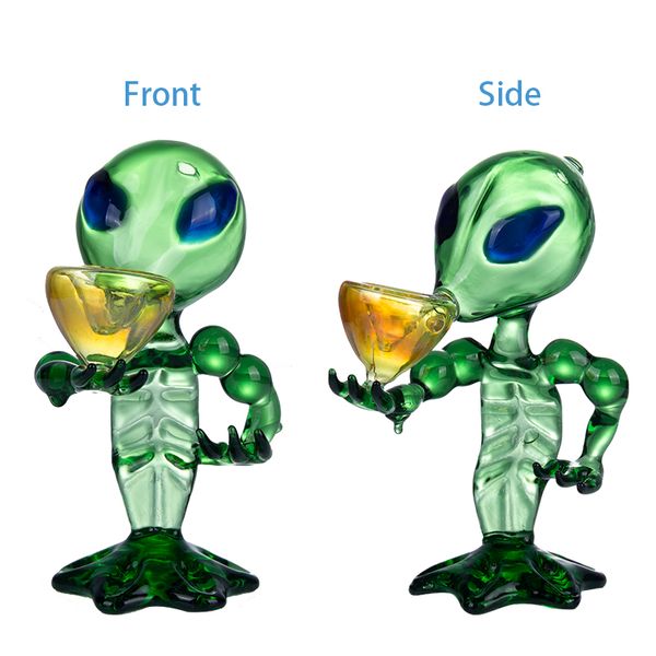 CSYC DA011 Tubi per fumatori Alien Circa 6,1 pollici di altezza Ciotola di tabacco verde Pipa in vetro Dab Rig realizzata a mano