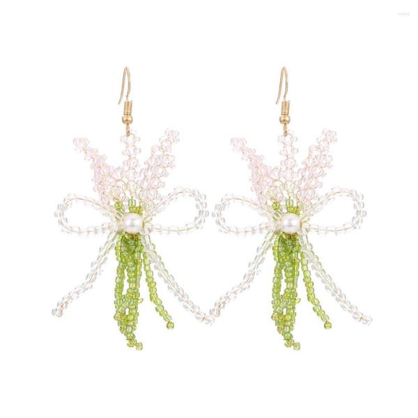 Baumelnde Ohrringe Lavendel Fliege Handwelle Saatperlen Glasblume für Frauen Landhausstil Schmuck Accessoires