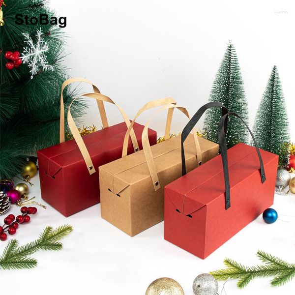 Envoltório de presente Stobag 5 pcs vermelho / kraft lidar com caixa de papel ano chinês caixas de embalagem festa biscoitos artesanais decoração de chocolate favores