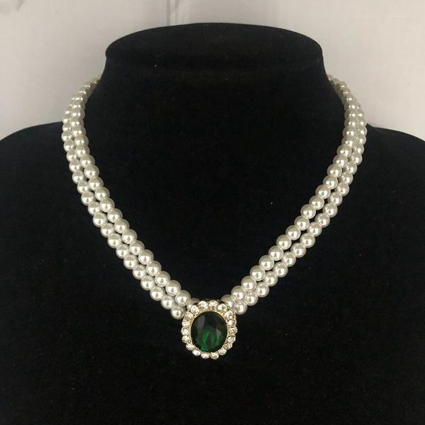 Collane con ciondolo La versione coreana è semplice retrò elegante ed elegante. Collana francese versatile con perline a doppio strato di cristallo di perle