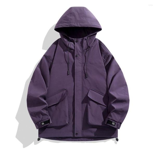 Мужские куртки фиолетовые ветровки мужские легкие с капюшоном осенне-весенние тонкие пальто с большими карманами одежда