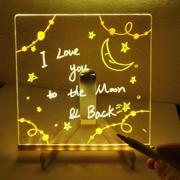 Quadros DIY Note Board LED Night Light Mensagem Criativa USB Lâmpada de Férias com 7 Cores Canetas 230928