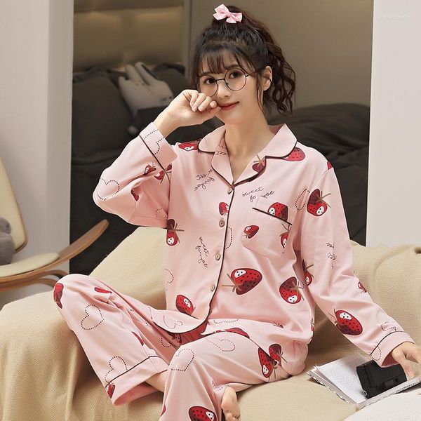 Pijamas femininos 2023 primavera outono plus size 7xl manga longa algodão pijama conjuntos para mulheres bonito impressão terno pijama homewear roupas de casa