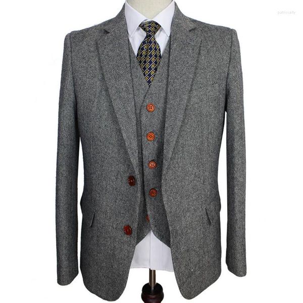 Herrenanzüge Herrenanzug Retro Gentleman-Stil Grau Klassisch Tweed Schneider Hochzeit Für Slim Fit Blazer Herren 3-teilige Jacke Hose Weste