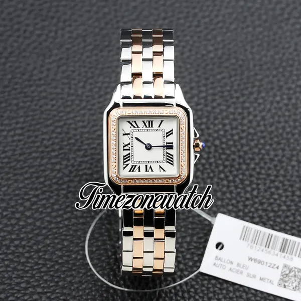 Novo 27mm pequeno Panthere de W3PN0007 relógio feminino de quartzo suíço mostrador branco dois tons 18k rosa ouro moldura de diamante moda feminina relógios Timezonewatch Z01e