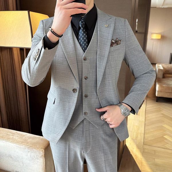 Abiti da uomo Abito da sposa testurizzato con bottone singolo (pantaloni gilet) Versione coreana elegante e bella del set da 3/2 pezzi in stile britannico