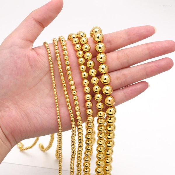 Ketten 4mm / 6mm runde Perlen Kette Halsketten für Frauen Kupfer vergoldete Halsreifen Statement Modeschmuck Geschenke Nkea027