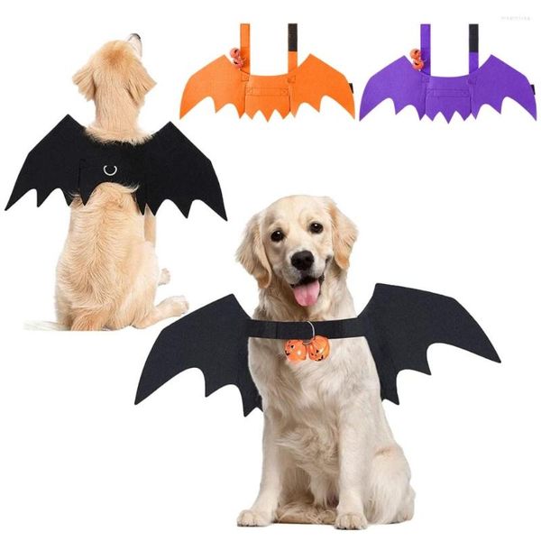 Trajes de gato Halloween Bat Wings Pet Costume com sinos de abóbora para decorações de festa filhote de cachorro bonito e coleira