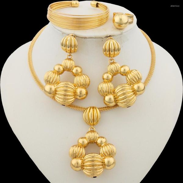 Colar brincos conjunto moda jóias banhado a ouro para noiva balançar e pingente de cobre uso diário feminino pulseira anel jóias