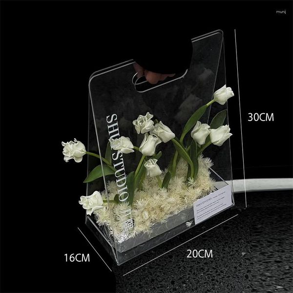 Cadeau cadeau Triangle Acrylique Fleur Boîte Bouquet Frais Poignée Portable Transparent Fleuriste Solide Arrangement Fournitures