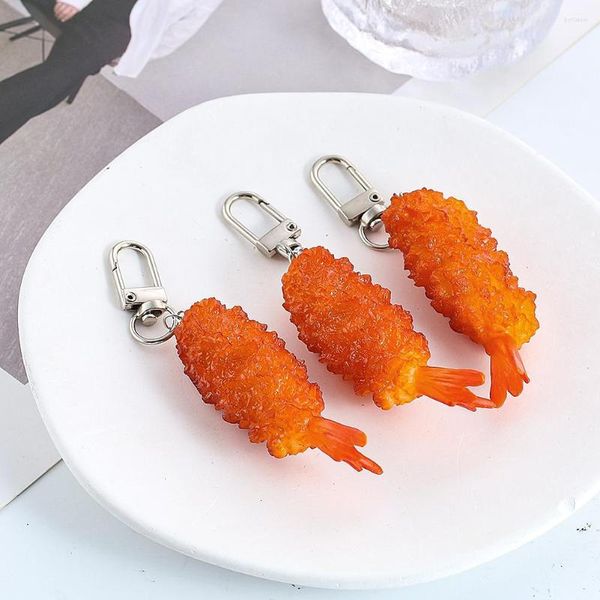 Portachiavi simulato di gamberetti fritti portachiavi cucina giapponese sushi tempura modello alimentare ciondolo portachiavi per auto zaino fascino divertente regalo di gioielli