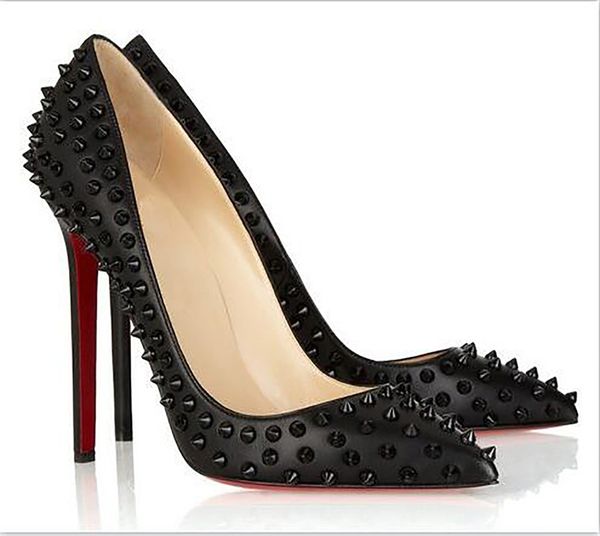 Christians Spedizione gratuita Pelle verniciata nuda Rivetti Spikes Punta a punta Tacchi alti Scarpe Donna Lady Scarpe da sposa in vera pelle Décolleté Tacchi a spillo