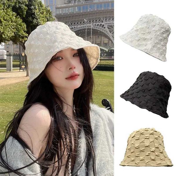 Stingy Brim Hats Ins Plissee Bubble Bucket Hat Solid Color Summer Wide Cotton Fisherman für Outdoor-Sportarten Walking Sonnenschutzmittel 230916