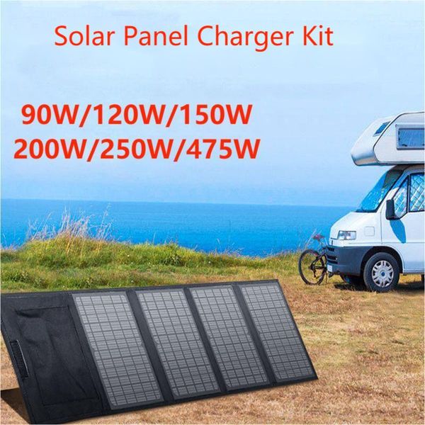 Carregador solar 90W 120W 150W 200W 475W Kit de painel solar portátil dobrável PET IPX67 à prova d'água com múltiplas portas de saída USB tipo C DC MC4 para estação de energia bateria de 12V