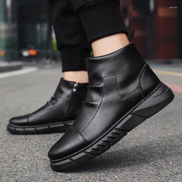 Botlar Erkekler Boot Peluş Yalıtım Deri Ayakkabı Siyah Yüksek Top Ayak Bileği Gençlik Trendi Zapatos Para Hombres Bota Maskulina Tenis Maskulino