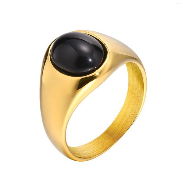 Anéis de casamento titânio aço inoxidável para mulheres 24k banhado a ouro preto corte oval ágata psj moda feminina joias