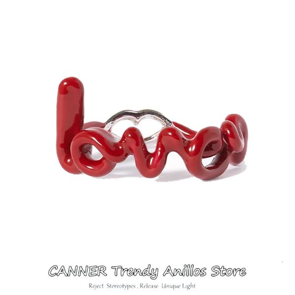 Anéis de casamento CANNER Red Love Letter Anéis para mulheres cores encantadoras esmalte pingando anéis de óleo para amantes Ins Dia dos Namorados Anillos Jóias 230928