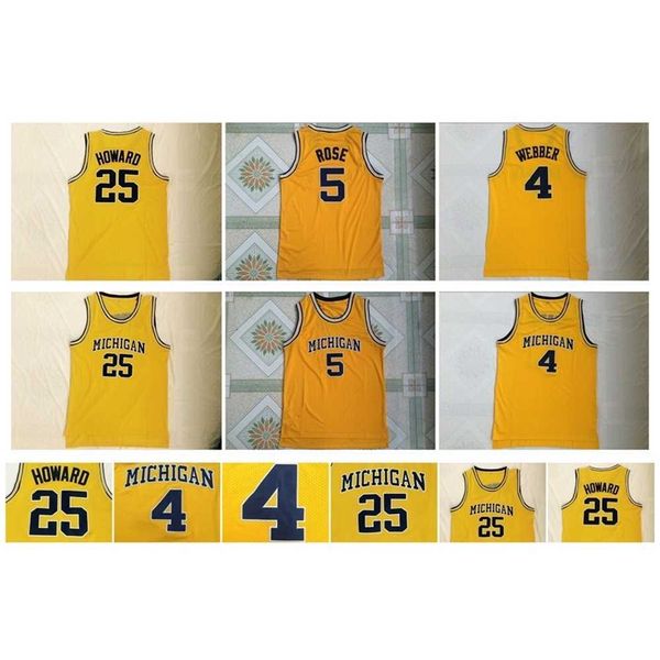 qqq8 Hochwertiges Michigan Wolverines 5 Jalen Rose-Trikot 25 Dwight Howard-Trikot 4 Chris Webber University Herren-College-Basketball-Trikots