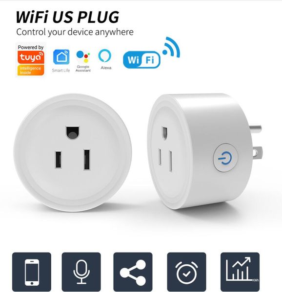 Tuya WiFi Smart Plug 16A 10A 220V Adattatore UE USA Controllo vocale remoto senza fili Monitor di alimentazione Presa timer Kit casa per Alex