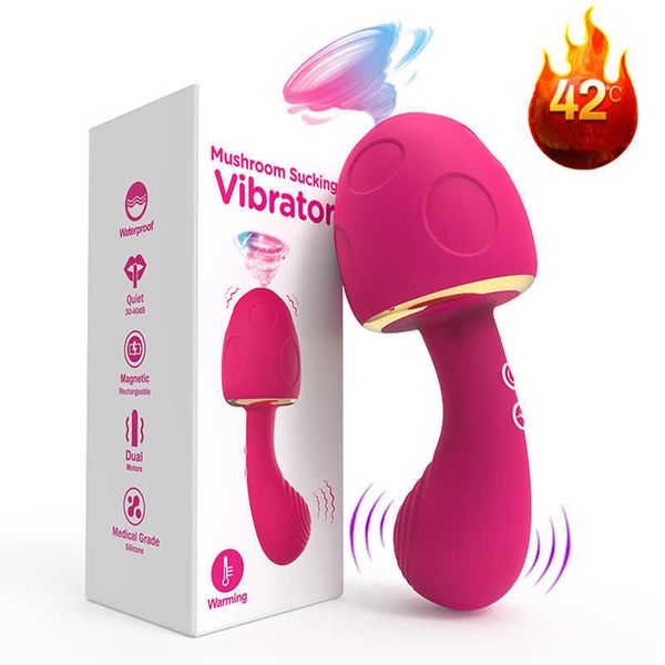 Компания красоты грибные сосание вибратора сексуальные игрушки для женщин Клиторальный сосающий стимулятор с вибрирующим прикладом 2 в 1 соска клитор Av Wand