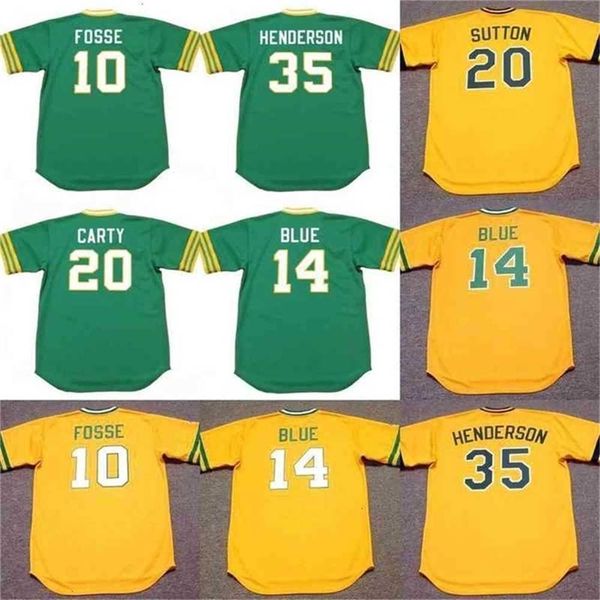 QQQ8 C202 Men 10 Ray Fosse 14 Vida Blue 20 Don Sutton 35 Rickey Henderson 1986 Jersey de beisebol