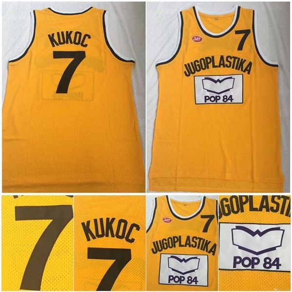 QQQ8 высшее качество 1 TONI KUKOC JERSEY 7 Jugoplastika Split Moive College Basketball Jerseys Желтые 100% сшитый размер S-2XL