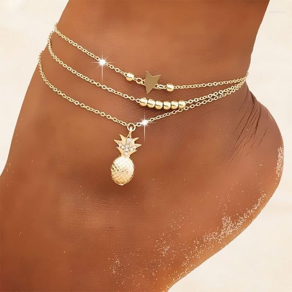 Fußkettchen Mode Boho Kristall Ananas Schmetterling Für Frauen Sexy Sommer Fuß Armband Schmuck Gold Farbe Schlange Perle Bein Kette