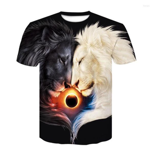 Мужские футболки T-футболка Summer Fashion Hip-Hop Мужская/женская печать инь-ян 3D Lion Wear 2023 Top Asian Size S-6xl